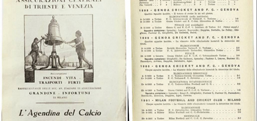 'L'Agendina del Calcio' (football planner): published by Assicurazioni Generali (cover and inside page)