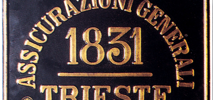 Assicurazioni Generali metal plate: the company adopted its current simplified name in 1848